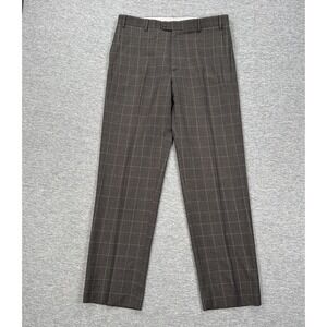 Zanella Pants Men 35x32 Beige Gray Wool Todd Windowpane Check Italy Made City